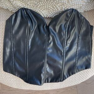 Black Faux Leather Bustier Top